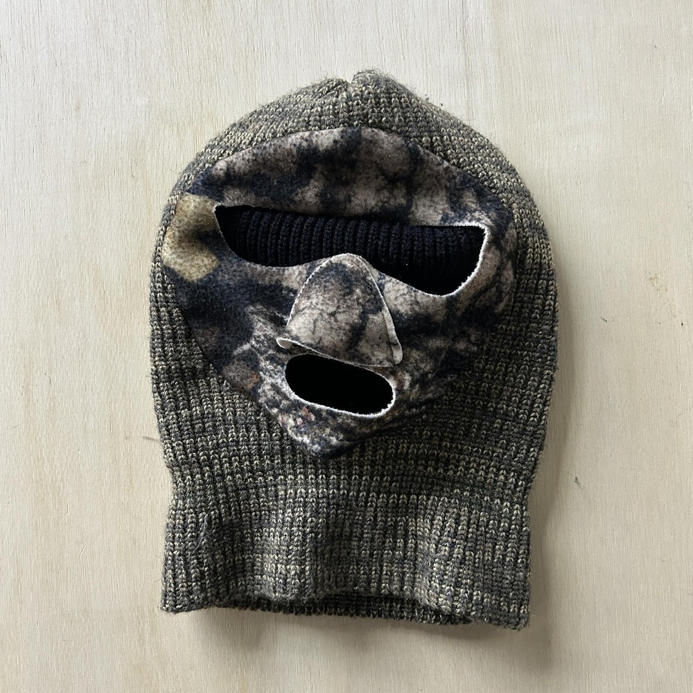 Camo Balaclava Hat Mens One Size Green Knit Thermal Hunting Outdoor Ski Mask